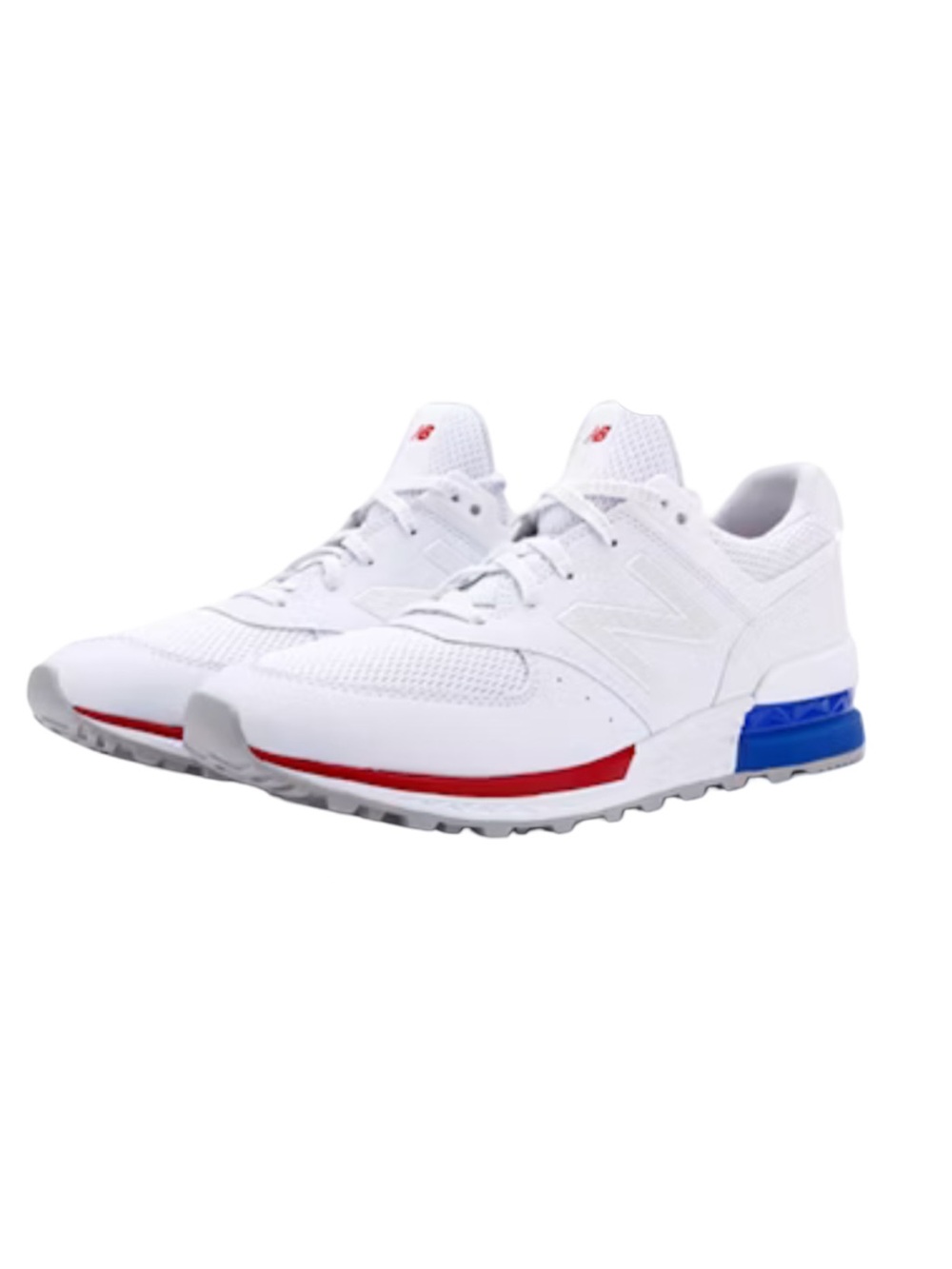 New Balance Men’s White 574 Sport USA Flag Sneaker Red Stripe and Blue Heel 13